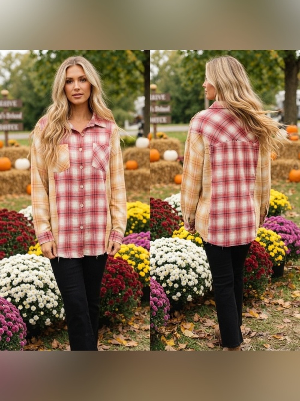 Plaid Flannel Button-Up Shirt in Pink and Cream, by  Peach Love of CA Size L